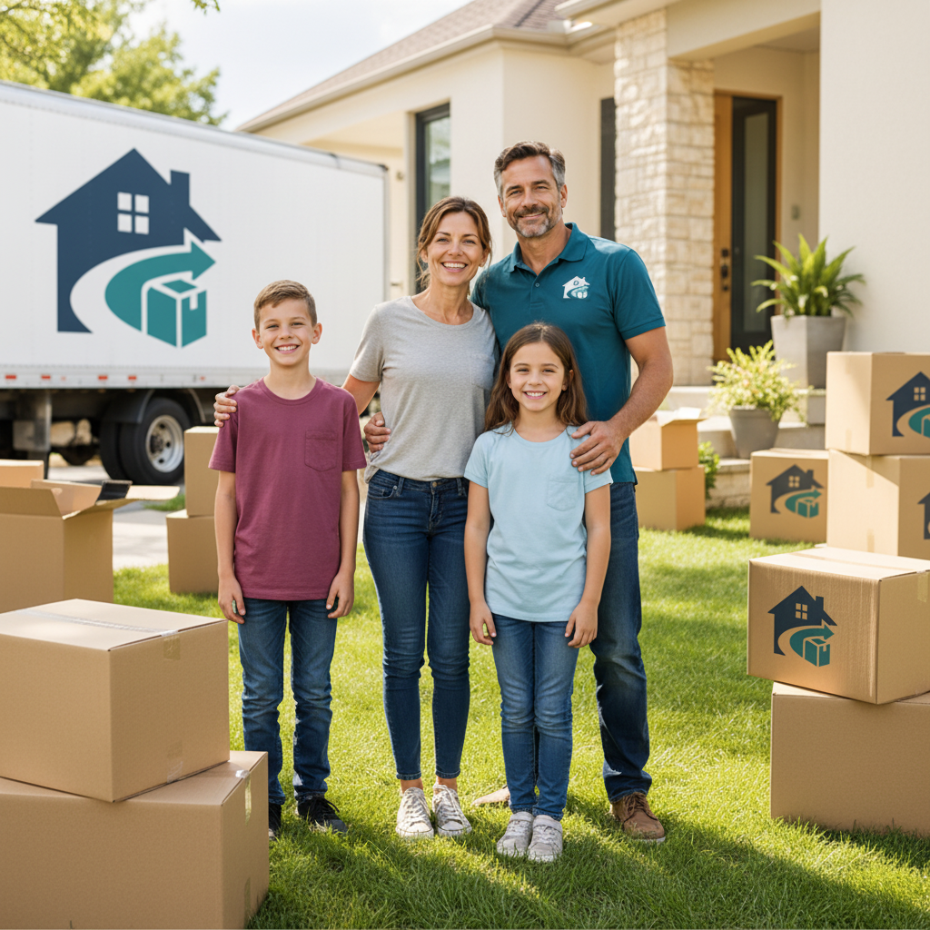 Happy family on moving day